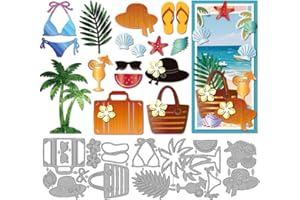 MAYJOYDIY Beach Vacation Metal Cutting Dies Palm Tree Hat Seashell Starfish Carbon Steel Stencils Sunglasses Flower Embossing