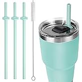 Straws for YETI Rambler Yeti Accessories Reusable Silicone Straws Replacement for Yeti 30/20 oz Cup Tumbler Magslider Lid Food Grade & BPA Free 3-Pack with Straw Cleaning Brush(Seafoam)