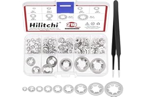 Hilitchi 211Pcs 9 Sizes Internal Tooth Star Lock Washers Assortment Kit M2 M2.5 M3 M4 M5 M6 M8 M10 M12 304 Stainless Steel Qu