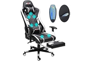 DOUXLIFE Massage Gaming Chair 7-Point, Office Chair with Footrest and Lumbar Support, Adjustable Seat Height Ergonomic, Thickened and Widened Cushions Backrest, 175° Reclining Max, White