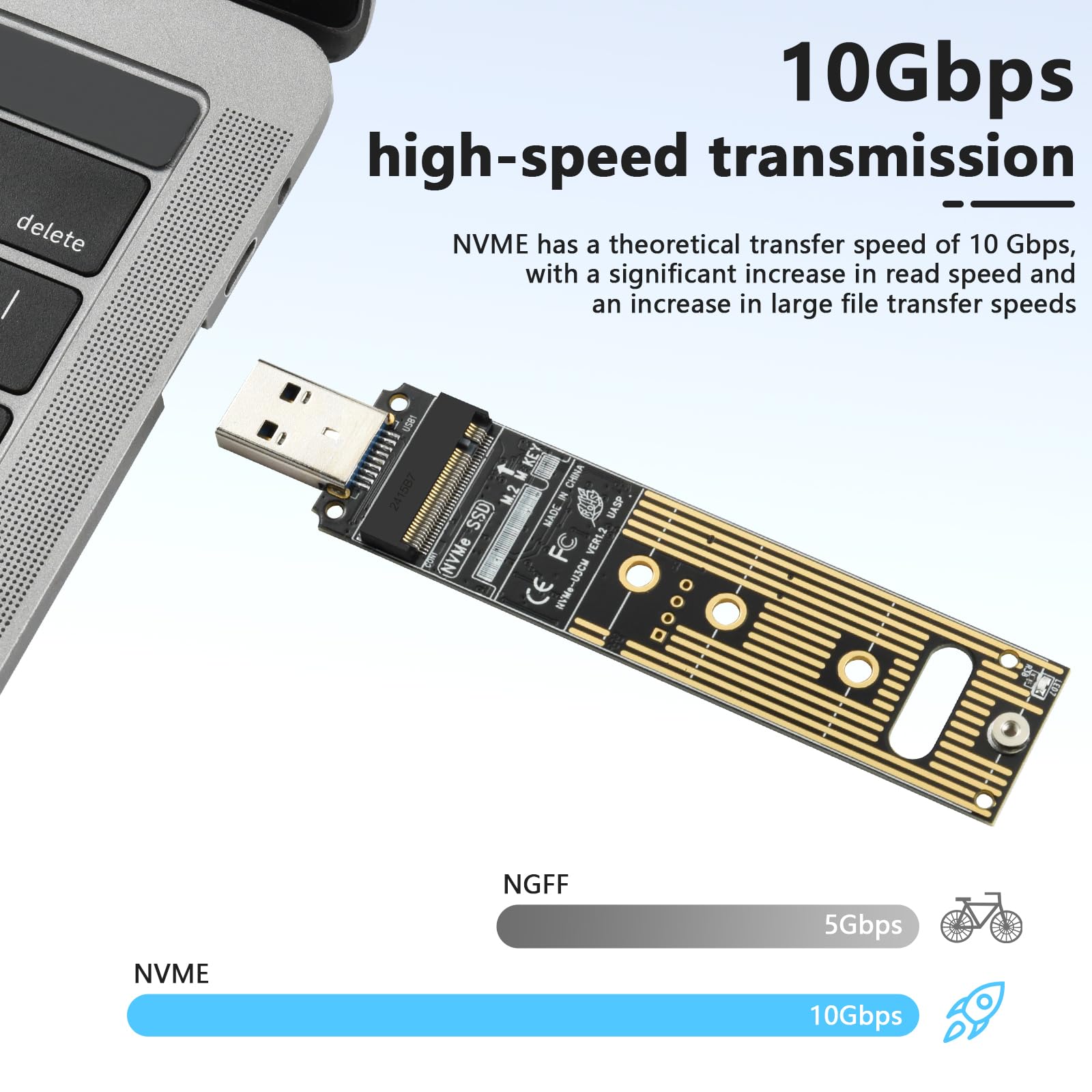 ELUTENG NVME to USB Adapter USB 3.1 Gen 2 to M.2 NVMe SSD Converter Adapter 10Gbps PCIe Based M Key Hard Drive Reader Max 4TB Support UASP for 2280 2260 2242 2230 SSD (Only for M.2 NVME)