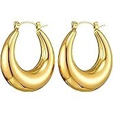 WARIDAR 18K Gold Plated/Silver Minimalist Chunky Hoop Earrings | Hypoallergenic Lightweight Classic Circle Earrings | Ingenious Design Trendy Gold Silver Earrings for Women