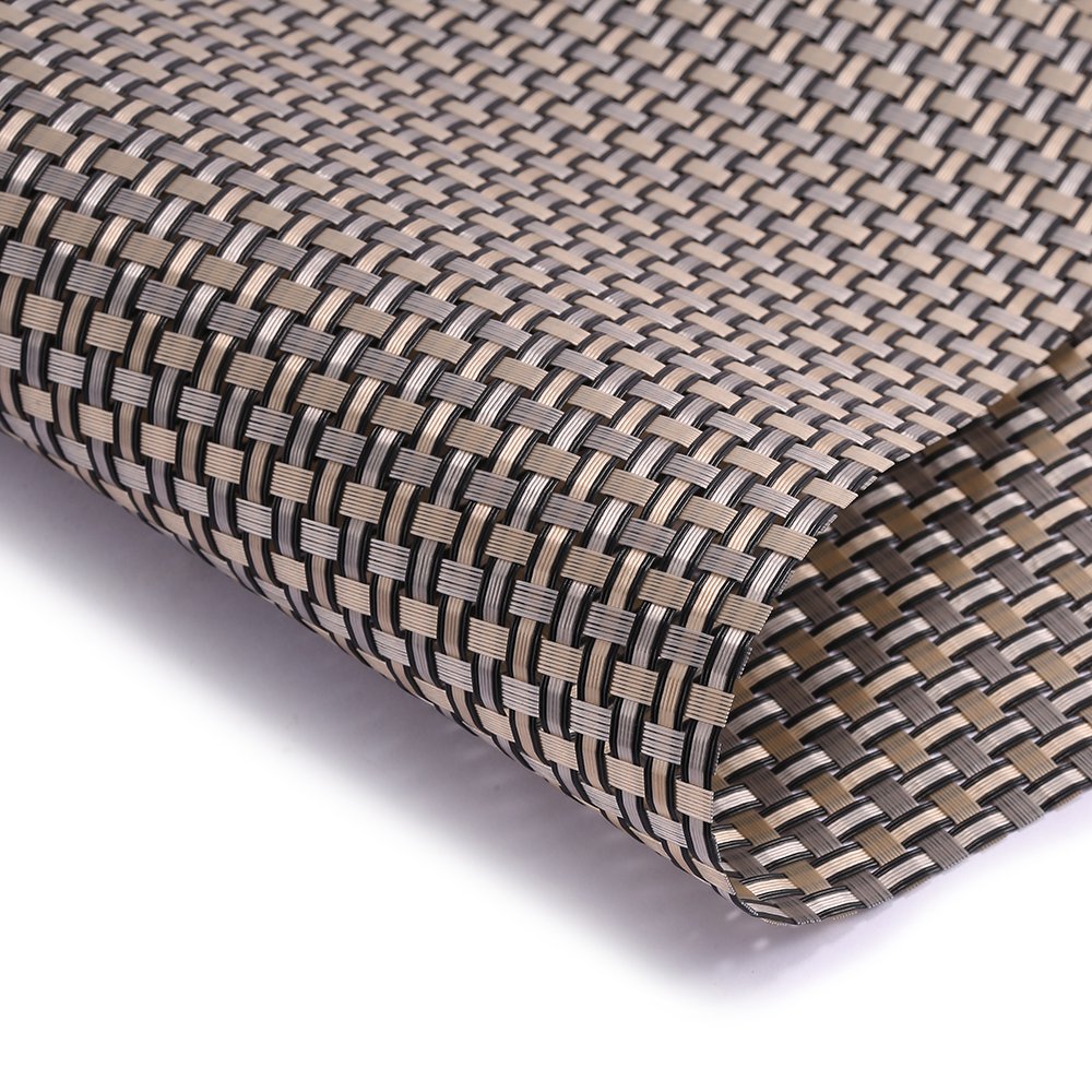 Set of 4 Placemats, Fashion European Style PVC Woven Vinyl Placemat Non-slip Insulation Placemat Washable Table Mats (Gold + Black white)