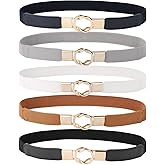 JASGOOD Women Retro Fashion Elastic Belt Stretchy Skinny Waist Belt for Dress Jeans Pants with Metal Gold Buckle