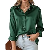 Simlakey Women's Satin Silk Button Down Shirts Silky Long Sleeve Office Work Shirt Business Casual Blouses Tops