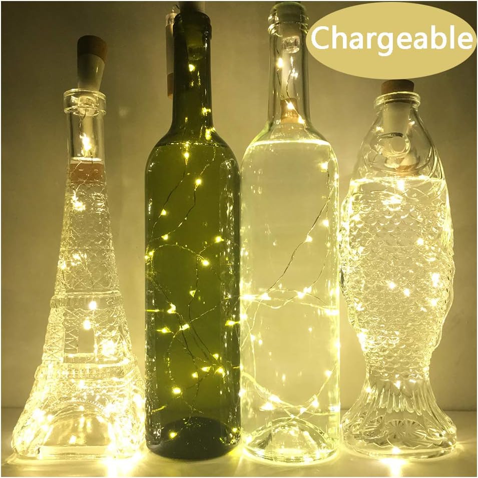 4 Pack Wine Bottle LED Cork Lights - 2m Copper Rope Strips, Battery Powered RGB Decor