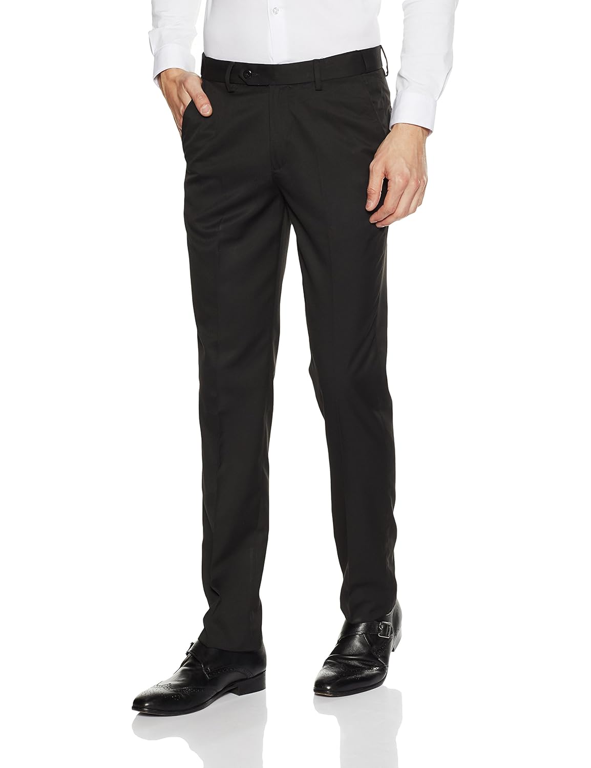 peter england men's slim fit formal trousers