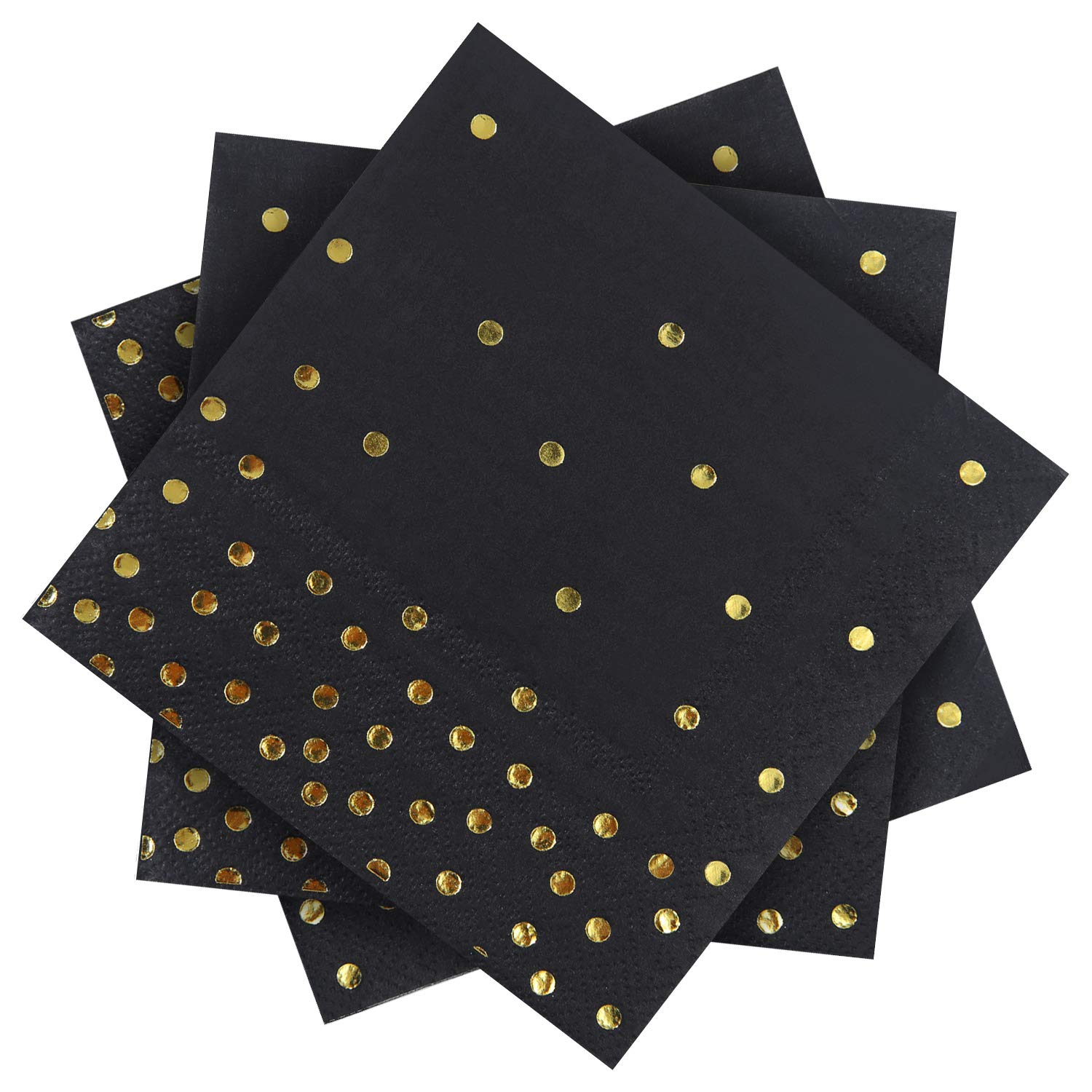 Aneco 120 Pack Black with Gold Dots Paper Napkins Cocktail Napkins with