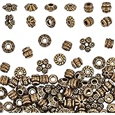 PH PandaHall 300pcs Spacer Beads for Bracelets, 6 Styles Tibetan Beads Alloy Flat Flower Cube Beads Antique Bronze Loose Beads Plated Beads Spacers for Bracelet Necklace Earring Jewelry Making, 5~7mm
