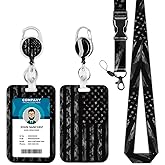 Black Camo USA Flag Lanyards for ID Badges, ID Badge Holder with Lanyard Retractable Badge Holder/Reel Lanyard, Teacher Student Office Gifts