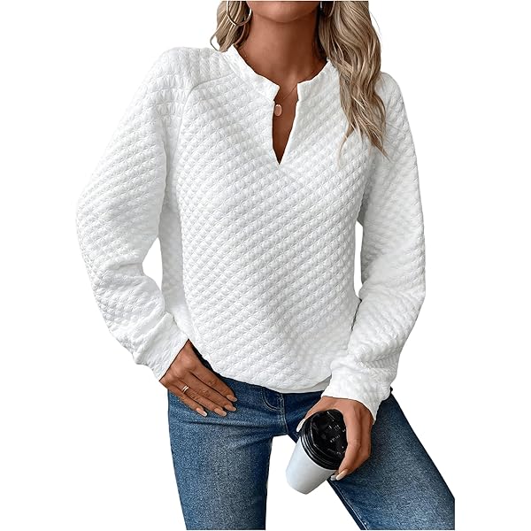 Camiseta Holgada Con Botones De Manga Larga Y Cuello Redondo Para Mujer, Top Liso De Otoño