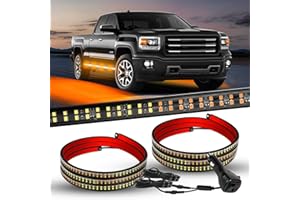 VANPOE 2PCS 70 inch Truck Emergency Strobe Lights Strip 864 LED Running Board Lights Bar Waterproof Flexible Flashing Warning Safety Light for Trucks Construction Vehicles Pickup SUV (Amber White)