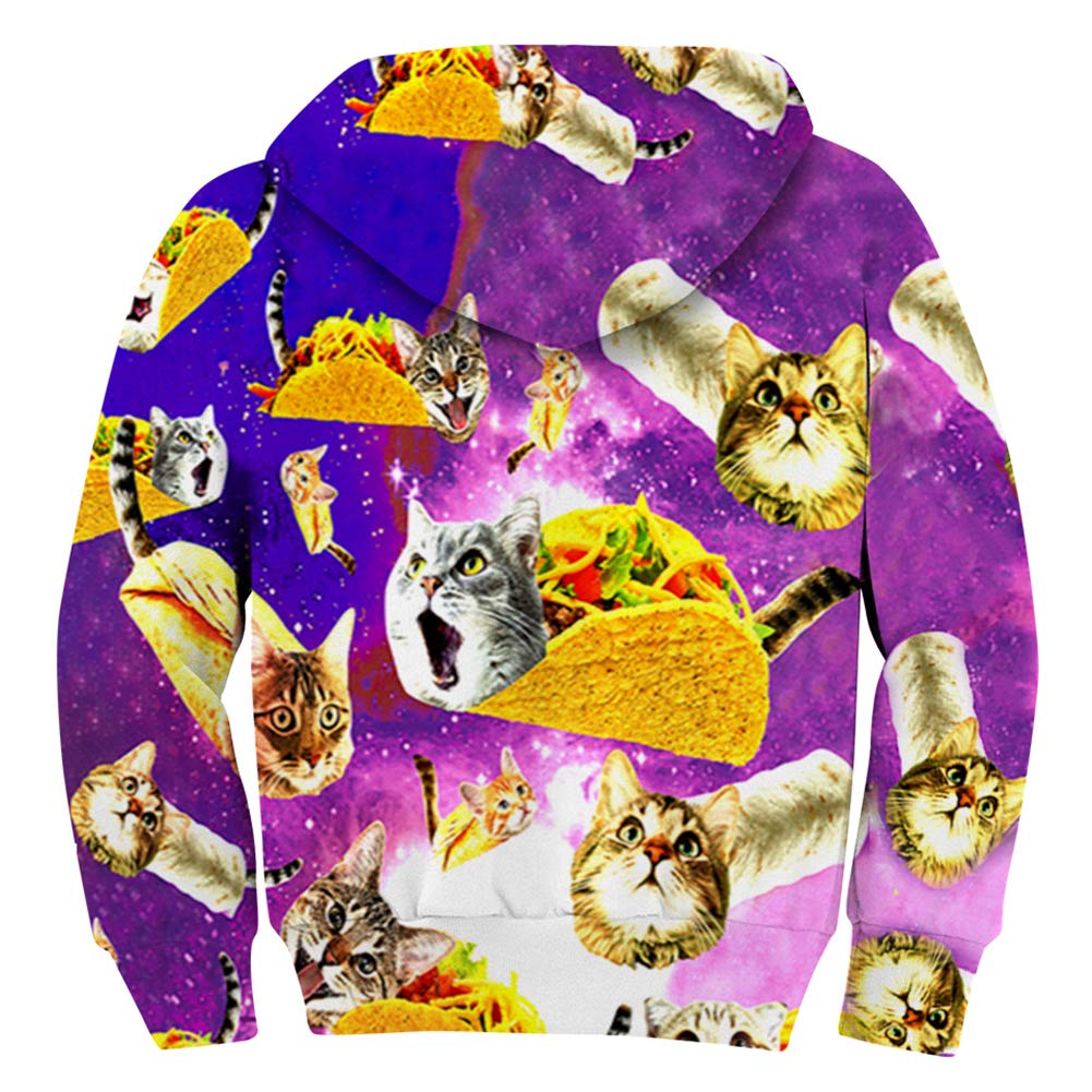 Youth Kids Unisex Children Galaxy Space Printed Sweatshirt 3D Graphic Vivid Cat Long Sleeve O Neck Hooded Hoodies Funny Personalized Boys Girls Tops for Cruise Hiking Parade Walking X-Large 8-11t