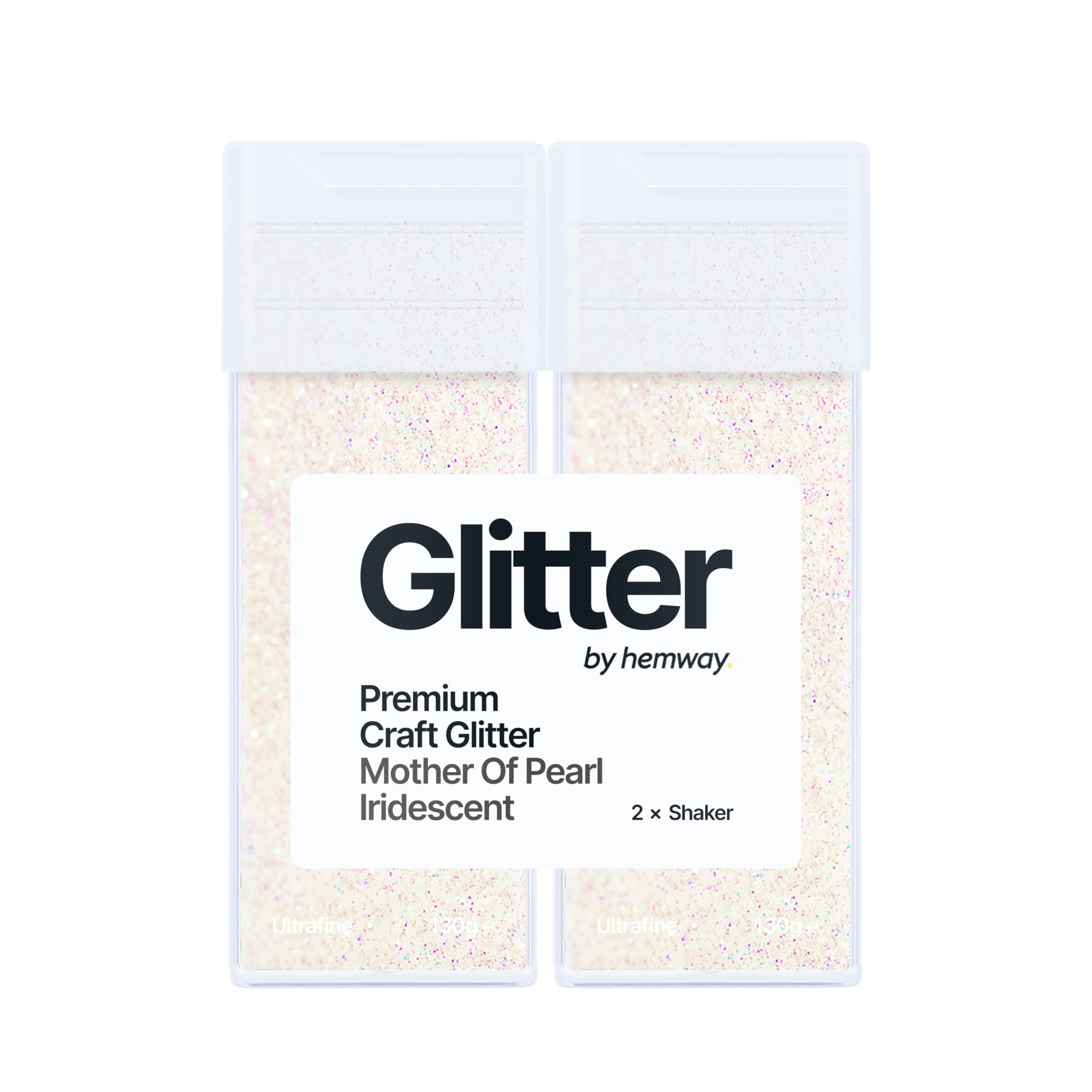 Hemway Glitter Shaker Mother of Pearl Iridescent 130g x2 Pack Ultrafine, Craft Glitter Shakers for Resin & Epoxy Crafts, Christmas Art Supplies, Nail, Body, Face, Festival, Crafting, Slime, Sparkle