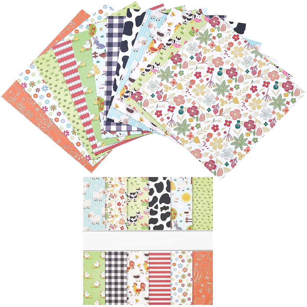 GORGECRAFT 24 Sheets 12 Styles Farm Theme Scrapbook Paper Pad 15.2x15.2cm Cow Animal Patterned Single-Sided Decoupage Cardstock Papers Background Supplies for Card Making Writing Journaling Crafts