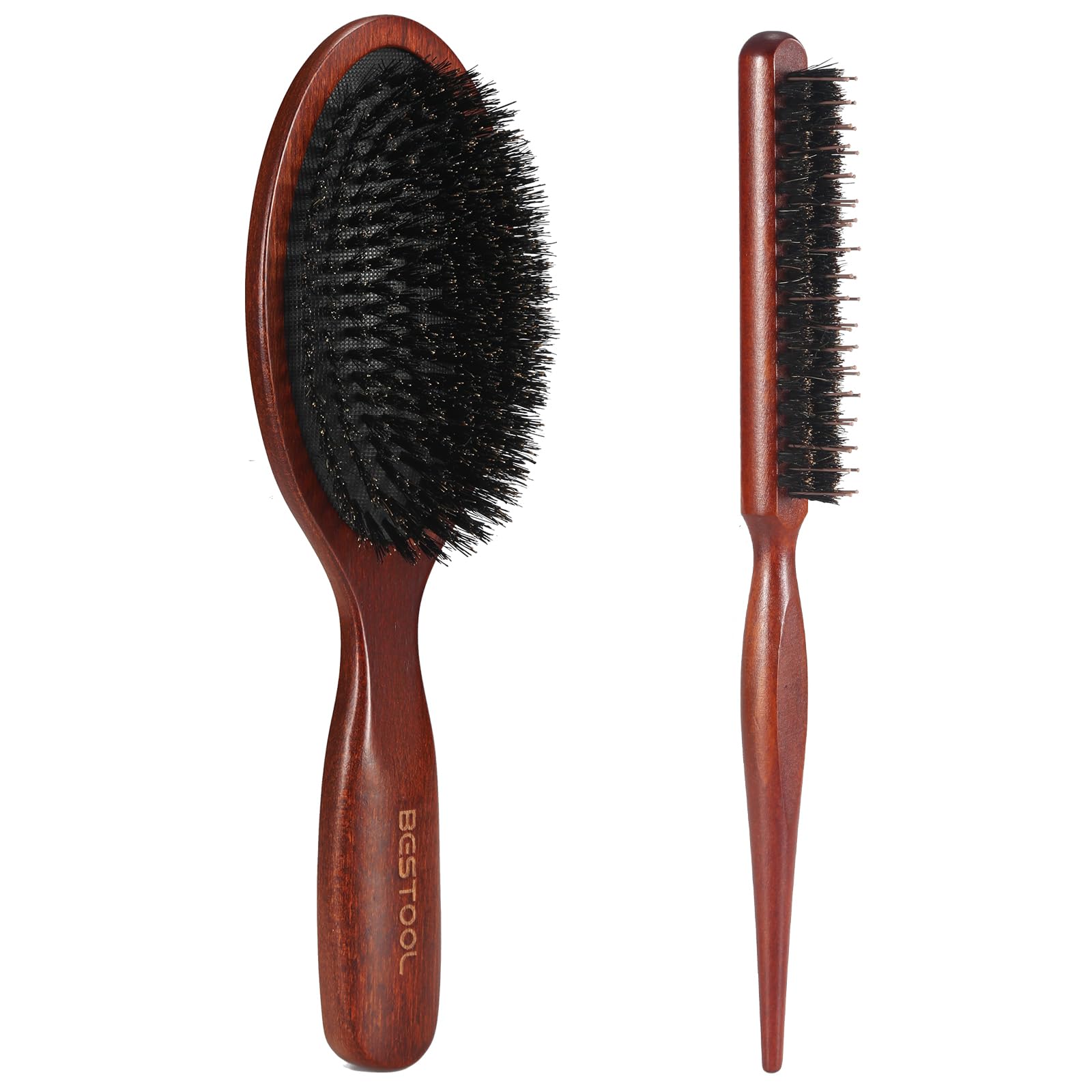 BESTOOL Hair Brush,100% Pure Boar Bristle Hairbrush for Women Men Children, Natural Bristles for Thin and Fine Hair, Slick Back Brush, Restore Shine and Texture