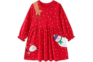 HILEELANG Toddler Girl Christmas Dress Long Sleeve Fall Winter Cotton Casual BasicTunic Shirt Dresses