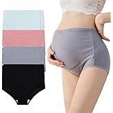 AUTUCAU Maternity Cotton Underwear High Waist Adjustable Pregnancy Seamless Soft Hipster Panties Over Bump 4-Pack