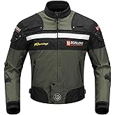 BORLENI Motorcycle Jacket Windproof Motorcycle Full Body Protective Gear CE Armor Suitable for All Seasons,Green,M