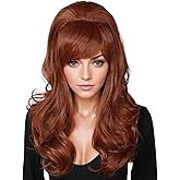 Linfairy Long Wavy Auburn Copper Wig Big Bouffant Beehive Wigs for Women fits 50s 80s Costume (Auburn Copper)