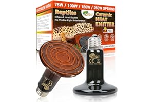 BOEESPAT High Efficiency 150W Reptile Heat Lamp Bulbs, Pack of 2 Ceramic Heat Emitters for Reptile Geckos, Lizard, Iguana, Bearded Dragon & Pets Basking (Black, 150 Watts)