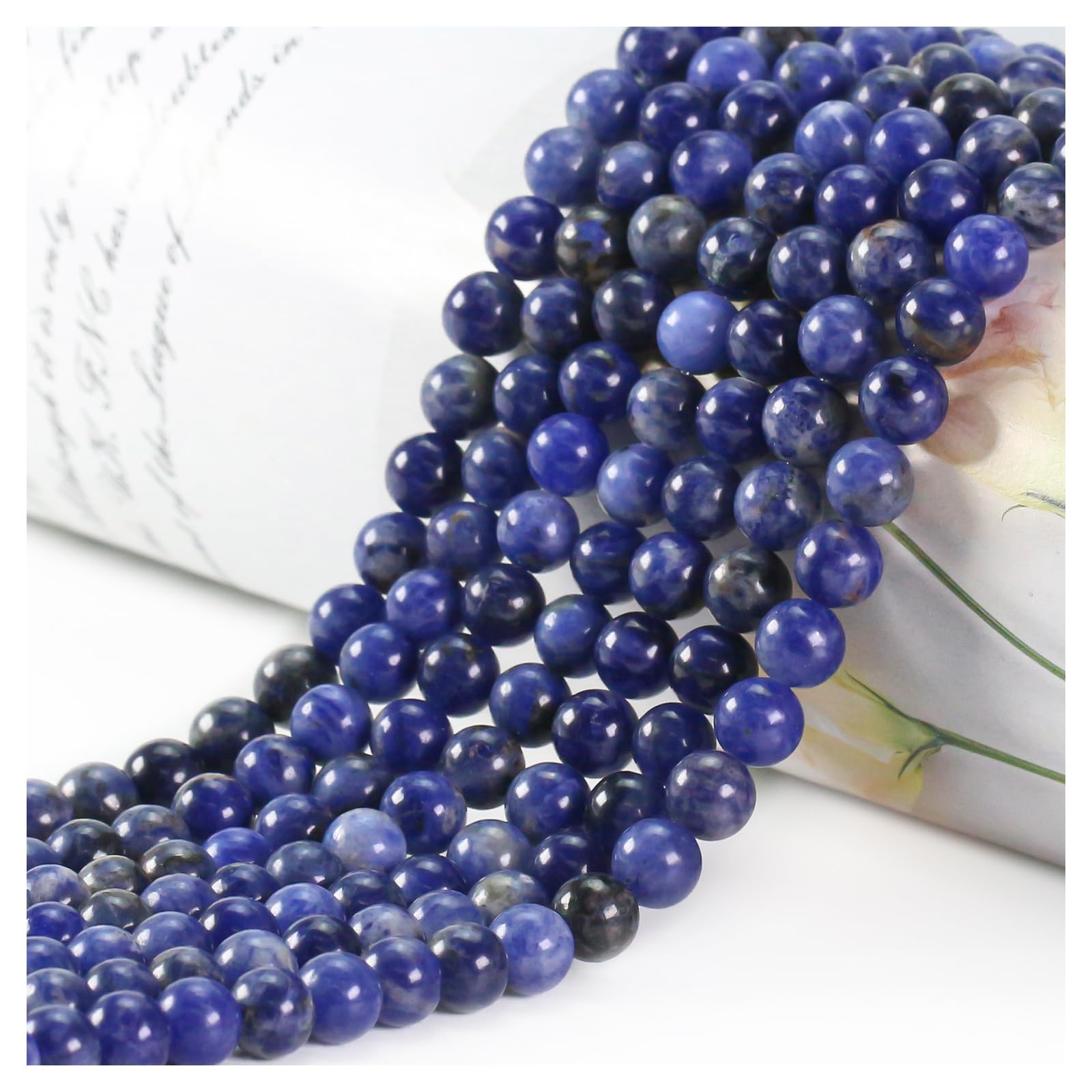 Ouubuuy 45pcs Blue Sodalite 8mm Round Crystal Beads for Jewelry Making