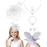Bnsikun Girls Tea Party Fascinators Hats Girls Church Hats 20s 50s Pillbox Hat Cocktail Mesh Flower Pearl Feather Headband