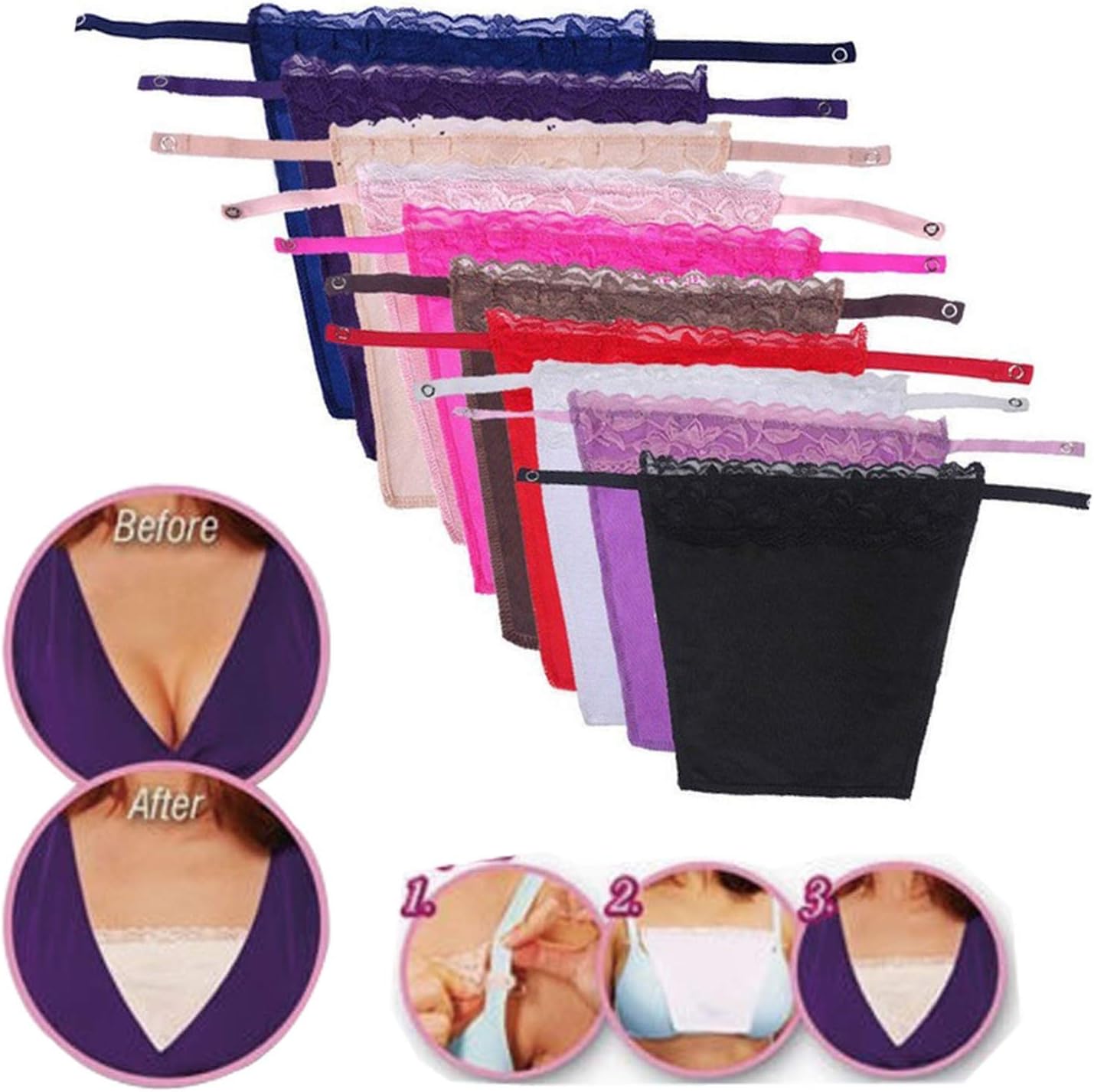 1pcs Easy Bra Lace Clip on Camisoles Custom Cleavage Control Lace Modesty Panels,Red