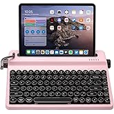 YUNZII QL75 Wireless Typewriter Hot Swap Retro Mechanical Keyboard,Punk Round Keycaps,RGB Backlit QMK/VIA Programmable,Multi-Device Keyboard with 2.4GHz/Type-C/BT5.0 (Pink, Cocoa Cream V2 Switch)