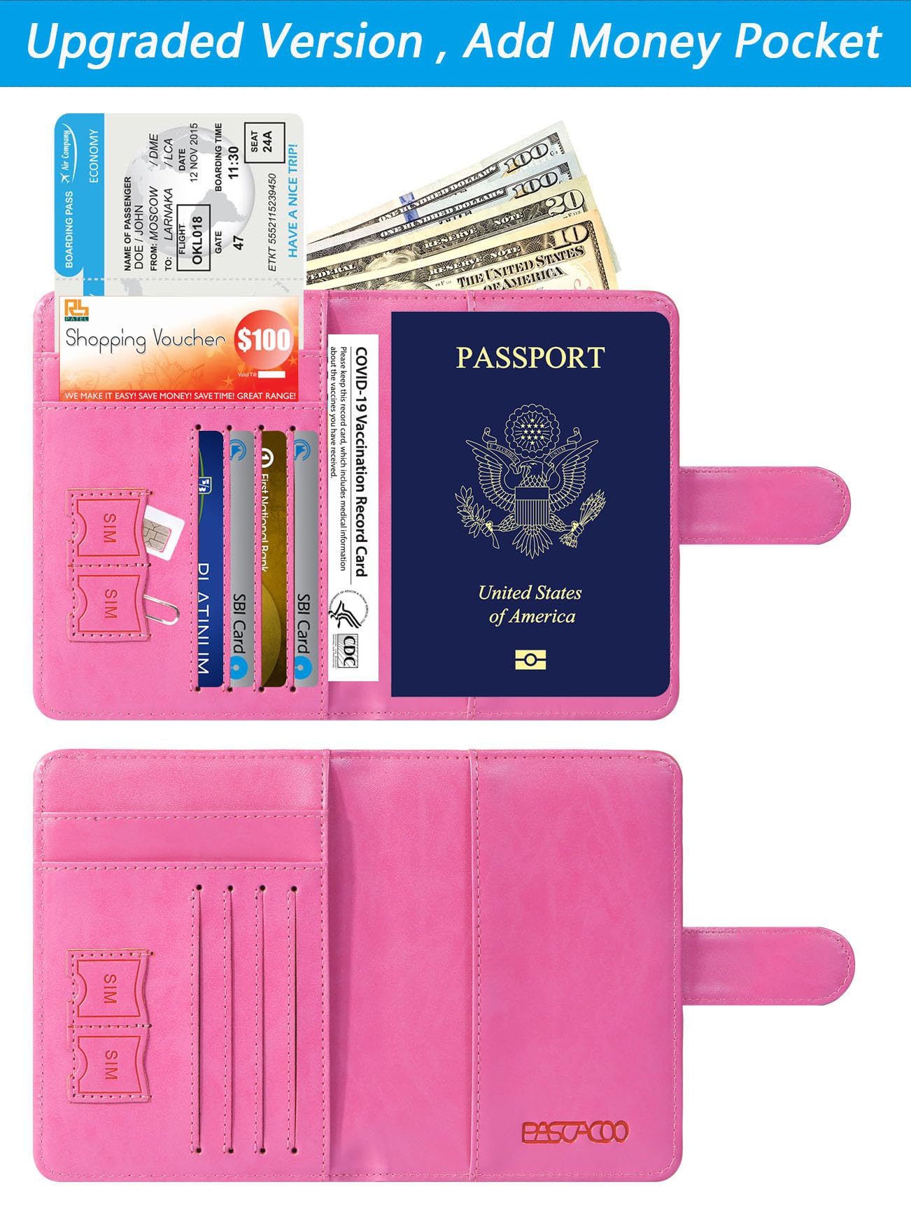 PASCACOO Passport Holder Cover Wallet RFID Blocking Leather Card Case Travel Accessories for Women Men (Pink)