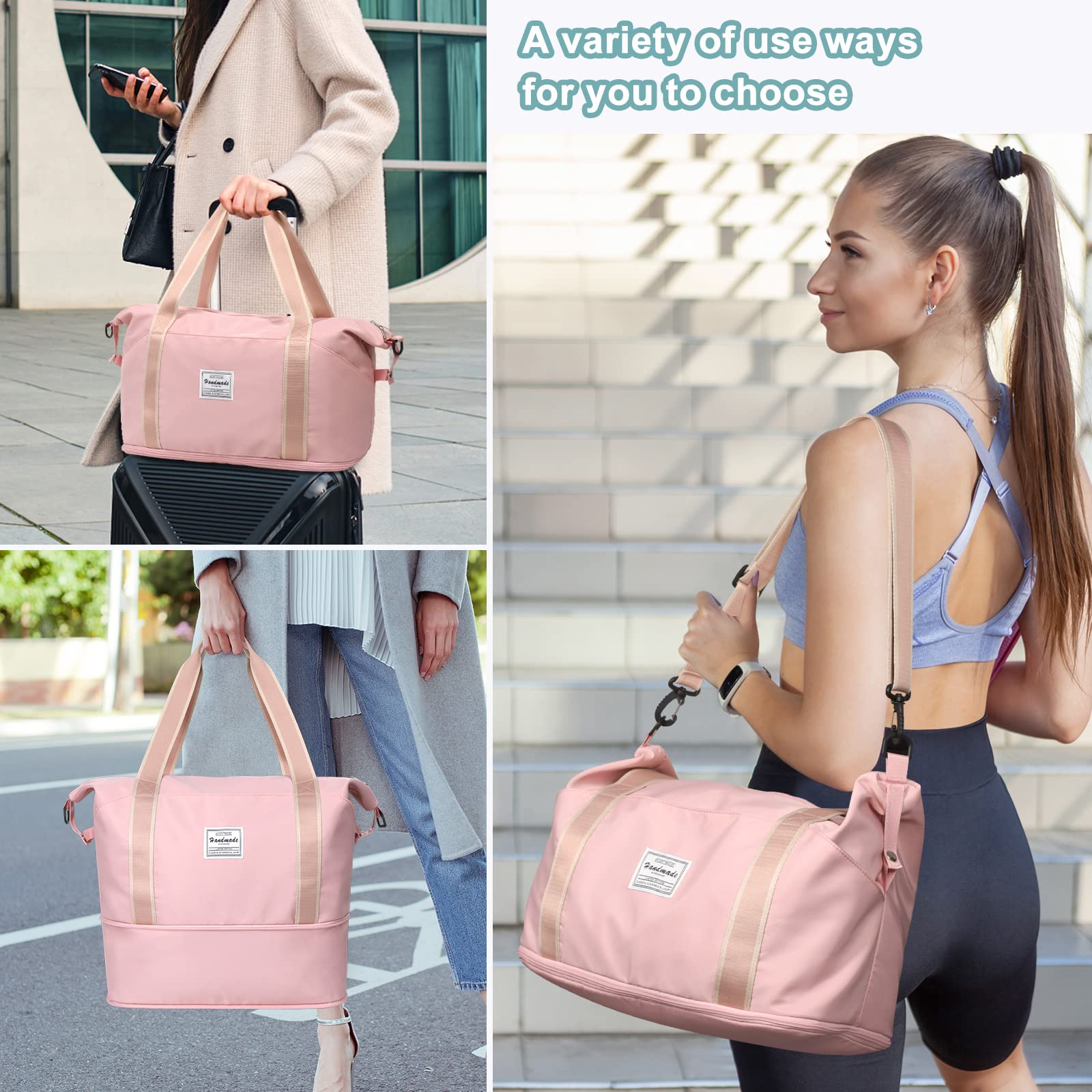 DMLuna Travel Duffel Bag, Tote Sports Gym Bag, Shoulder Overnight Weekender Bag for Women & Men, Hospital bag, Expandable Duffel Bag with Trolley Sleeve/Wet Pocket