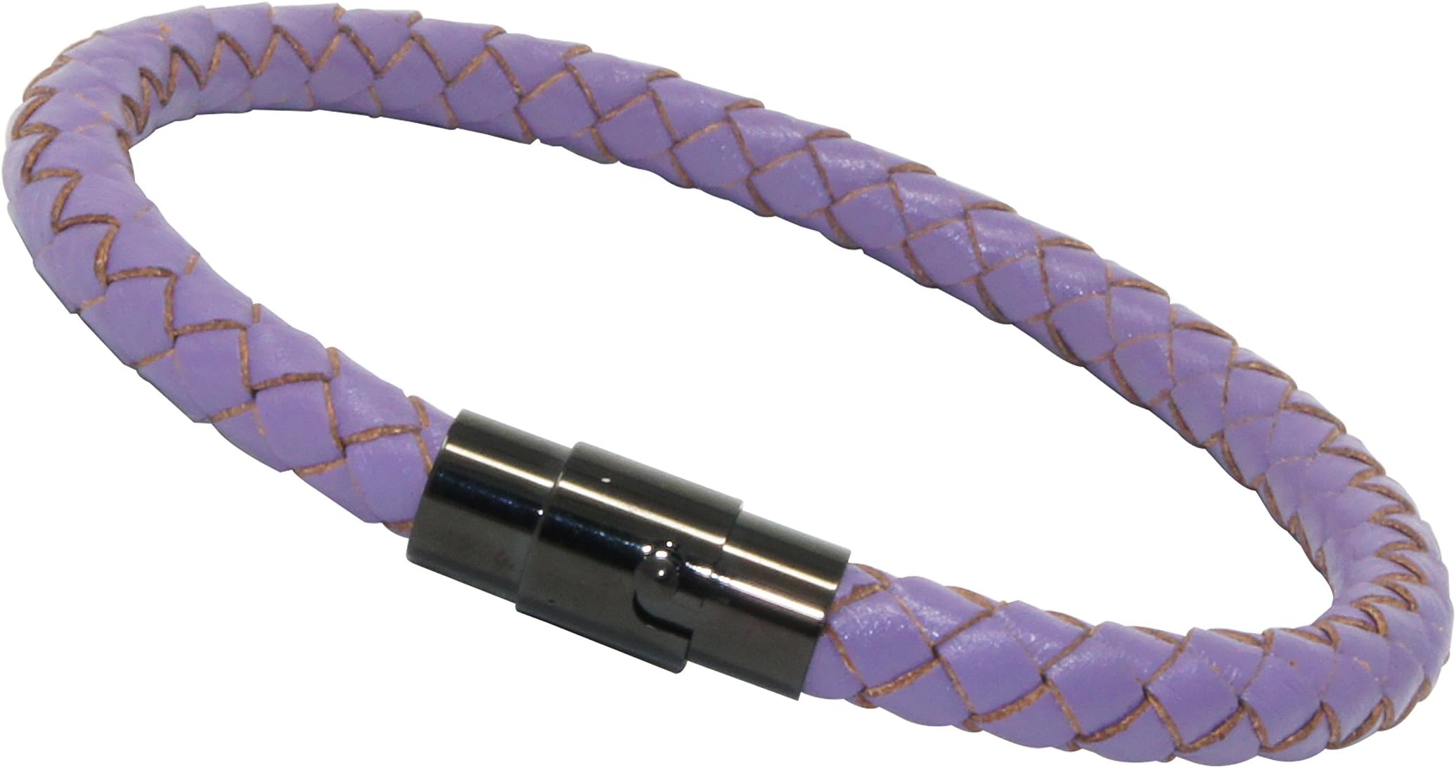 LZD Unisex Men's Genuine Leather Stainless Steel Magnetic Clasp Bracelet Purple