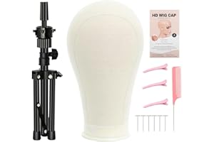 FUTAI 23 inches Canvas Mannequin Head with Tripod Stand Wig Cap T Pins Rat Tail Comb and Hairpins for Wig Making Practice Sty