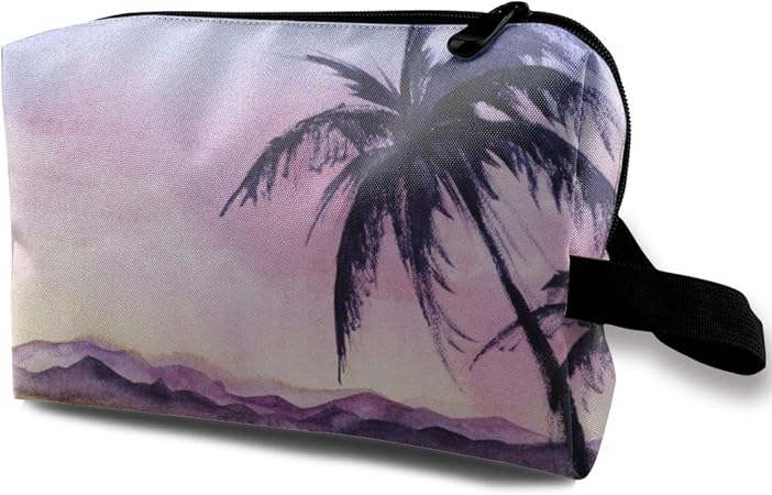 Amazon 化粧ポーチ 財布 筆箱 ヤシ ヤシの木 紫 湖 山 風景 かわいい 防水 化粧袋 おしゃれ トラベルポーチ メイクバッグ 小物収納 旅行グッズ 海外 旅行 出張 ノーブランド品 化粧ポーチ 通販