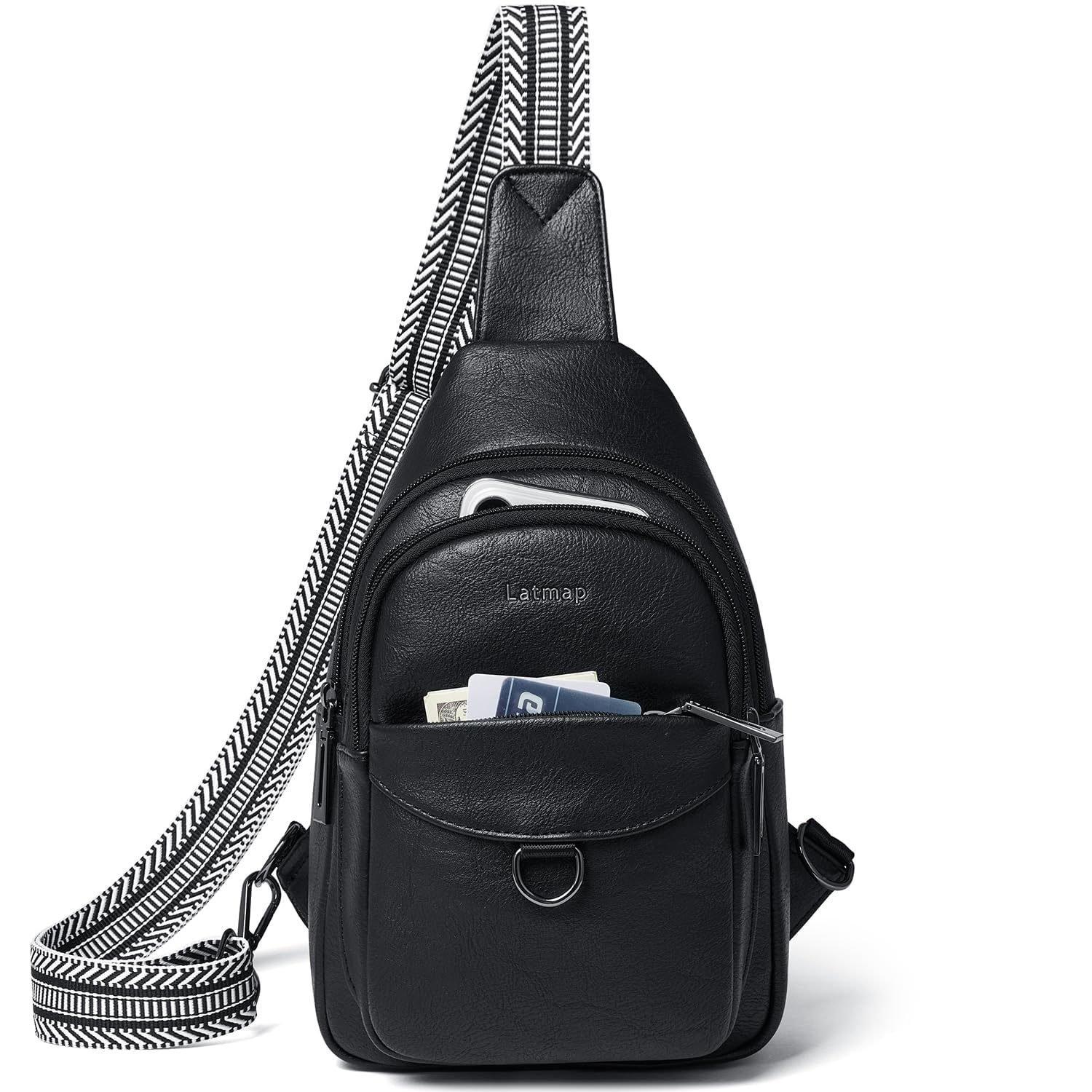 Photo 1 of LATMAP 7L Sling Bag for Women Men Crossbody Belt Bag Small Travel Sling Backpack Anti Theft Chest Daypack Purse Faux Leather,Black