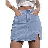 luvamia Skorts Skirts for Women Denim Mini Skirt Side Slit with High Waisted Jean Shorts Stretchy