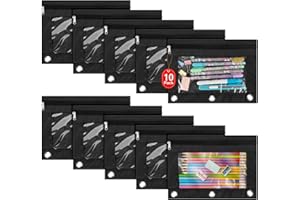 IKAYAS 10 Pack Black Pencil Pouch for 3 Ring Binder Colorful Pencil Pouch with Zipper Bulk, 3 Ring Binder Pencil Pouches Pencil Case Pencil Bags for Classroom Storing School Teacher Supplies