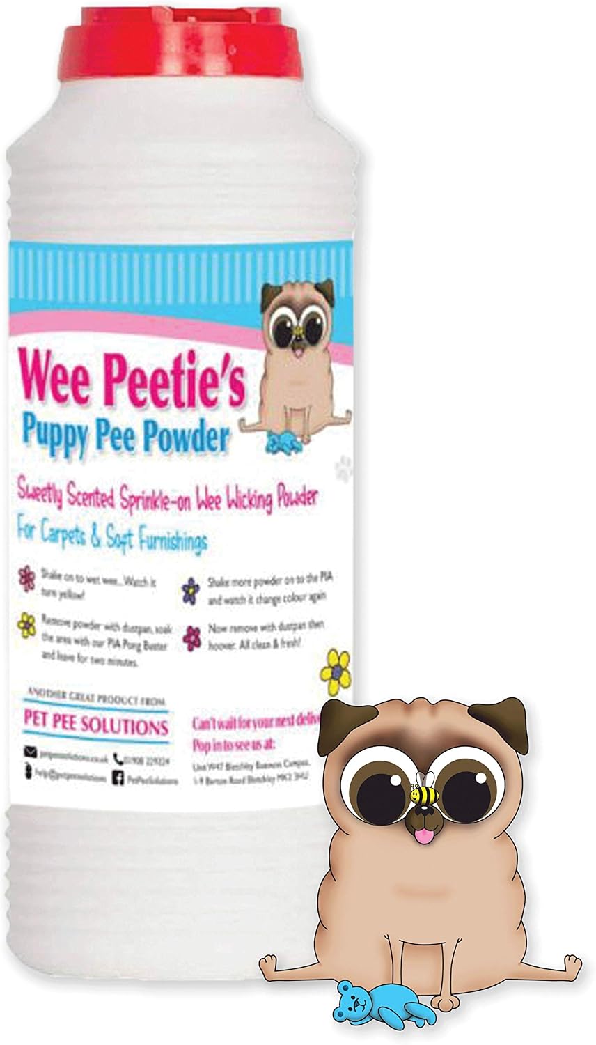 Wee Peeties Pee Powder, for Pet Urine Vomit and Poo. Removes Liquid from Carpets Upholstery