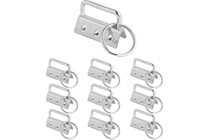 10Pcs Key Fob Hardware,Metal Key Chain Clamps with Split Ring Set Chain Wristlet Lanyard For The Key Fob Wristlets Webbing Em