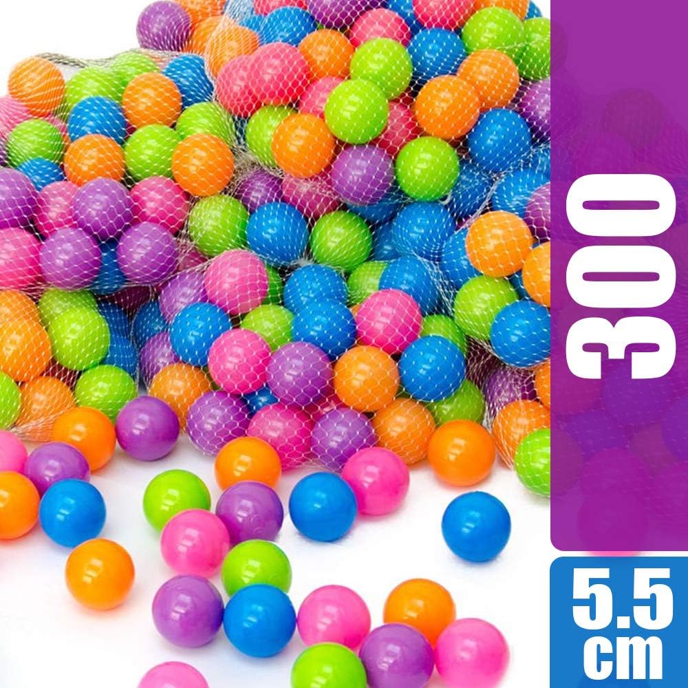 LittleTom 300 Small Plastic Balls Ø 5,5 cm in diameter for kids tent playhouse ballbath | play for children toddlers babies | multicolored mixed colors pink purple orange blue green | Proven Quality
