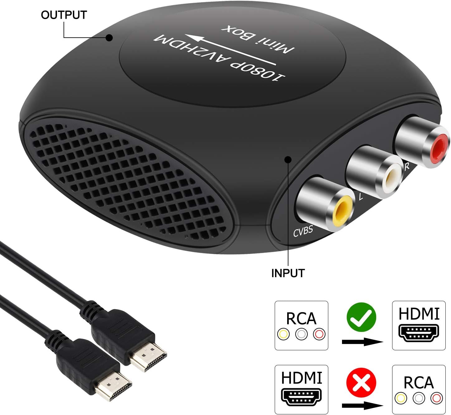 Convertisseur RCA vers HDMI, AMNAKA AV 3RCA vers HDMI Adaptateur