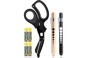 MEUUT 3 Pack Medical Scissors and penlights for Nurses with Four Batteries-One 8" Patented Trauma Scissor Bandage Scissor Two LED Pen lights for Nurse Doctor EMT First Aid