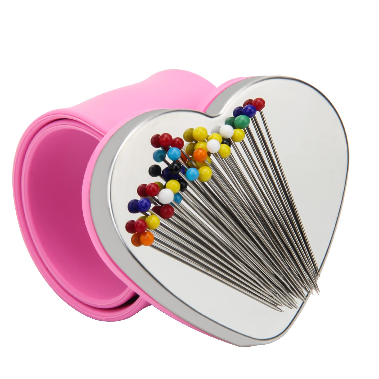 Magnetic Wrist Sewing, Portable Arm Pin Cushion Magnetic Pincushion with Wristband for Sewing Collection, Hair Stylists, and Quilting (Pink)
