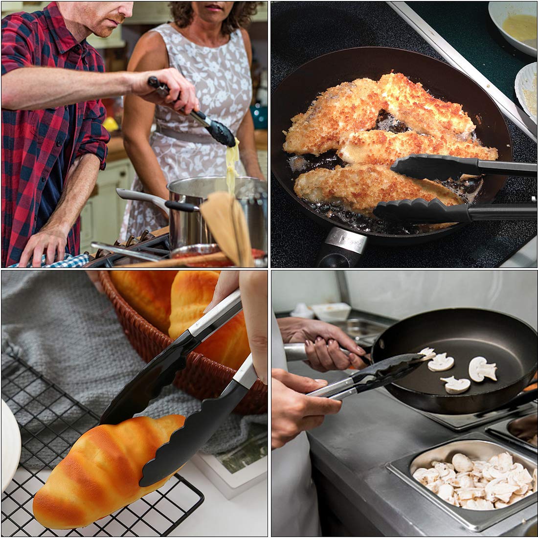 KKTOP Stainless Steel Silicone BBQ/Kitchen Tongs, Salad Tongs with Silicone Tips with Silicone Basting|Pastry Brush, Non-Stick, 9\