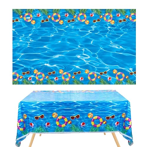 2 Pcs Hawaiian Luau Table Cloth,Blue Party Table Covers,130 x 220cm Plastic Disposable Tablecloths,Summer Beach Party Tablecloths Decorations for Baby Shower,Birthday Supplies