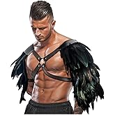 L'VOW Gothic Feather Shoulder Armor for Men Leather Harness Medieval Guards Halloween Cosplay Costume