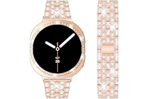 DEALELE Bands and Case Compatible with Samsung Galaxy Watch 8 40mm / 44mm, Bling Rhinestone Diamond Metal Bracelet with Shiny Protective Case Cover Replacement for Women Men