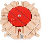2 PCS Wooden Train Track Expansion Pack 8 Way Turntable Brick Bridge Accessory Set Compatible for Tabletop Play, Toddler Activities and Family Fun (Wooden Train Track Turntable)
