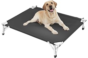 AGOT Elevated Cooling Cots Dog Bed: Raised Outdoor & Indoor Pet Cot - Aluminum Frame and Durable Teslin Mesh Fabric - Unique Designed Chew Proof Dog Bed, Black, M