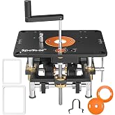 SpeTool Router Lift System &ndash; Heavy-Duty Aluminum Router Lift Kit for Woodworking, Router Table Lift with Insert Plate 9-1/4"x11-3/4"and Above-Table Adjustment with 3 Magnetic Insert Rings